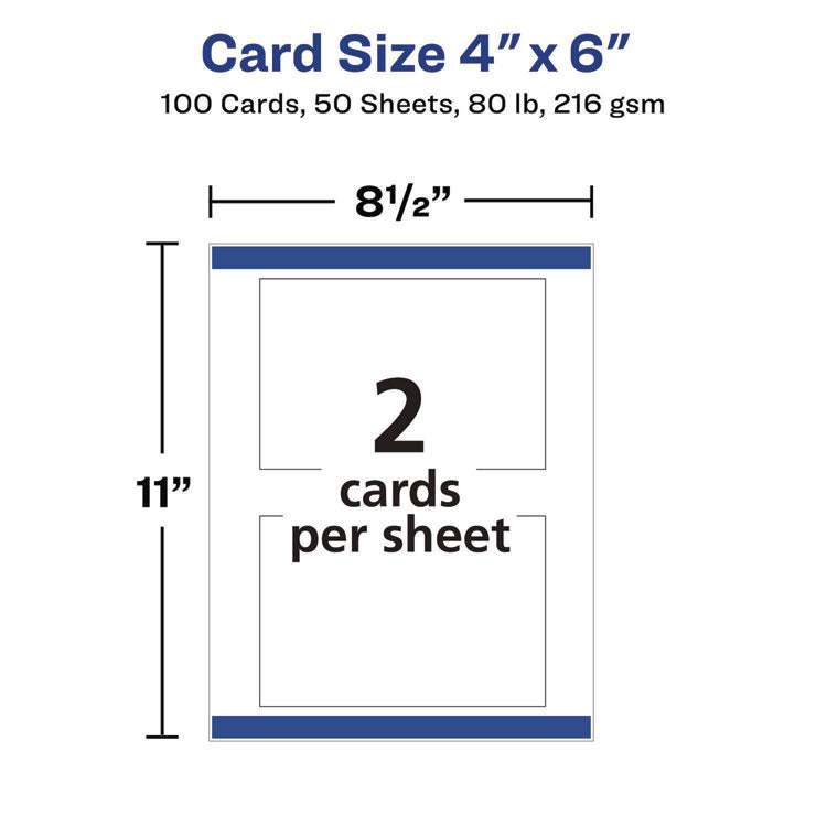 Printable Postcards, Inkjet, 80 lb, 4 x 6, Matte White, 100 Cards, 2 Cards/Sheet, 50 Sheets/Box