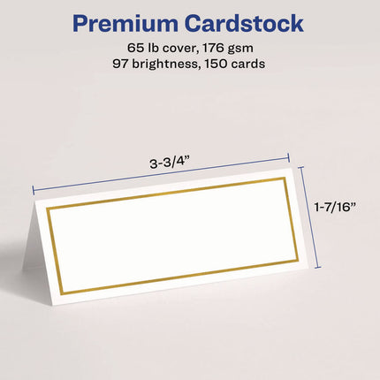 Tent Cards, White/Gold, 3.75" x 1.44", 6 Cards/Sheet, 25 Sheets/Pack