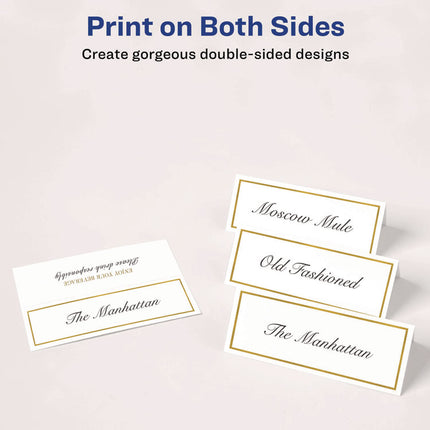Tent Cards, White/Gold, 3.75" x 1.44", 6 Cards/Sheet, 25 Sheets/Pack