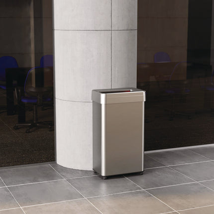 Open Top Trash Can with Wheels, 18 gal, Plastic Stainless Steel, Silver