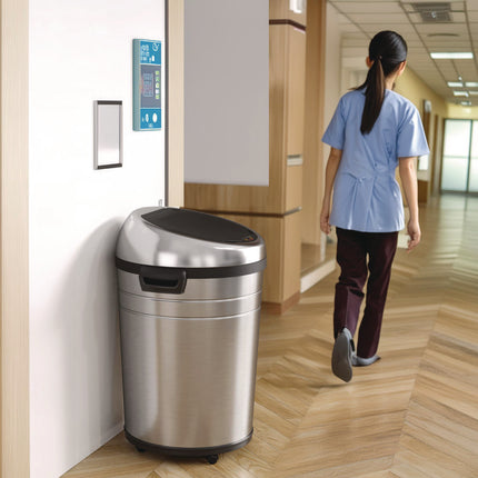 Extra-Large Sensor Trash Can with Wheels, 18 gal, Plastic/Stainless Steel