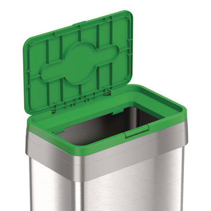 Open Top Compost Bin with Wheels and Color-Coded Lid, 21 gal, Plastic/Stainless Steel, Silver/Green