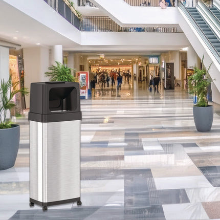 Dual Push Door Trash Can, 24 gal, Stainless Steel, Silver/Black