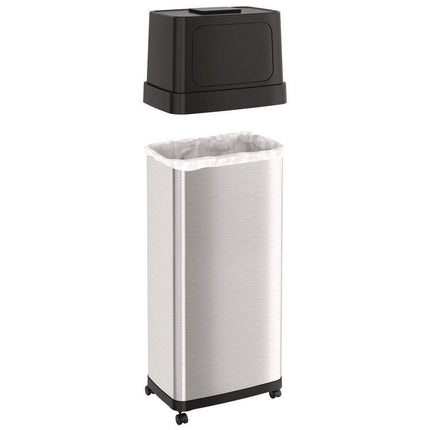 Dual Push Door Trash Can, 24 gal, Stainless Steel, Silver/Black