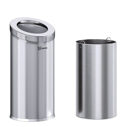 Beveled Open Top Trash Can, 15 gal, Stainless Steel, Silver