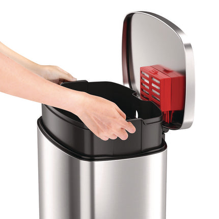 Step Pedal Trash Can, 13 gal, Plastic/Stainless Steel, Silver