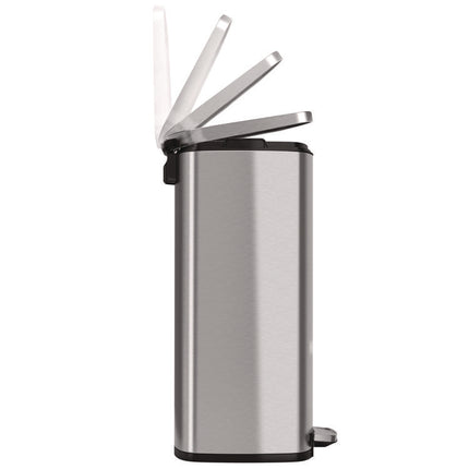 Step Pedal Trash Can, 13 gal, Plastic/Stainless Steel, Silver
