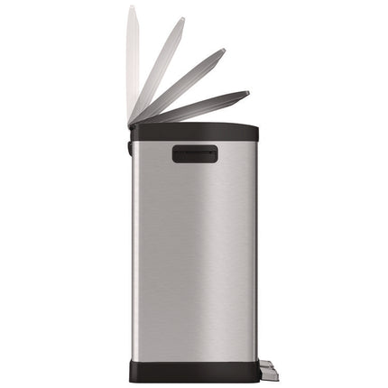 Step Pedal Trash Can and Recycle Bin, 16 gal, Plastic/Stainless Steel, Silver