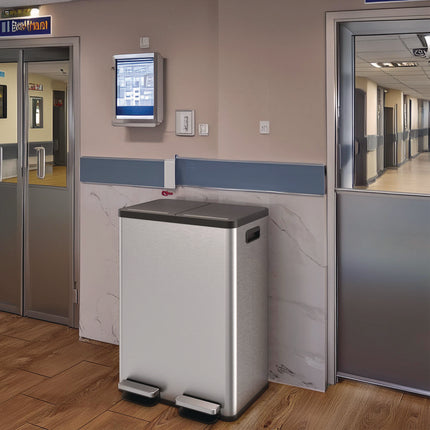Fire-Resistant Step Pedal Trash Can and Recycle Bin, 16 gal, Plastic/Stainless Steel, Silver