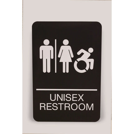 ADA Sign, Unisex Restroom, 6 x 9, Black Face, White Graphics