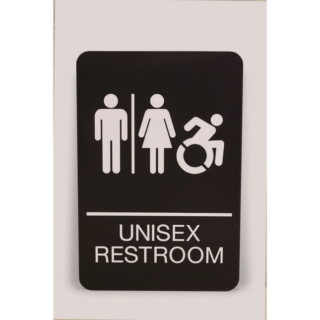 ADA Sign, Unisex Restroom, 6 x 9, Black Face, White Graphics
