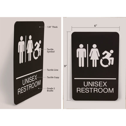 ADA Sign, Unisex Restroom, 6 x 9, Black Face, White Graphics