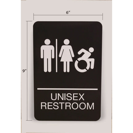 ADA Sign, Unisex Restroom, 6 x 9, Black Face, White Graphics