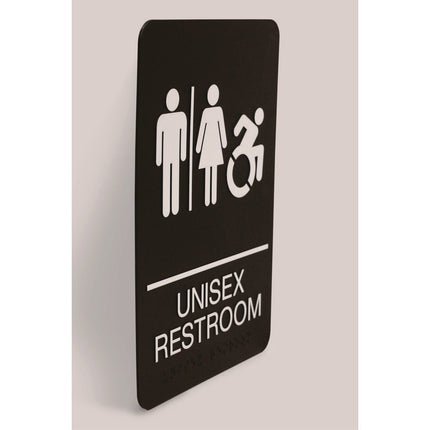ADA Sign, Unisex Restroom, 6 x 9, Black Face, White Graphics