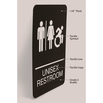 ADA Sign, Unisex Restroom, 6 x 9, Black Face, White Graphics