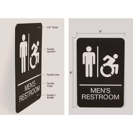 ADA Sign, Men's Restroom, 6 x 9, Black Face, White Graphics