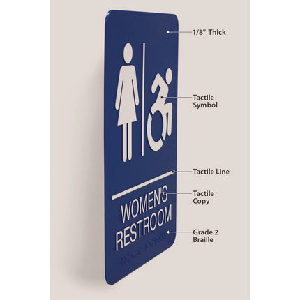 ADA Sign, Women's Restroom, 6 x 9, Blue Face, White Graphics