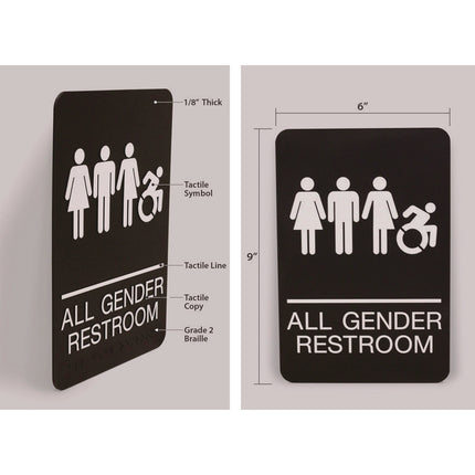 ADA Sign, All Gender Restroom, 6 x 9, Black Face, White Graphics