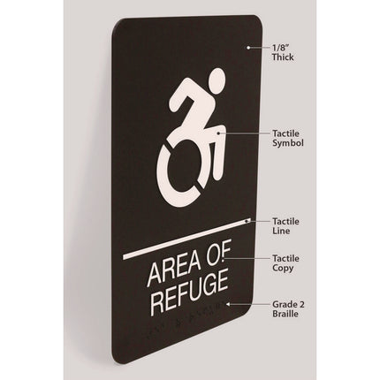 ADA Sign, Area of Refuge, 6 x 9, Black Face, White Graphics
