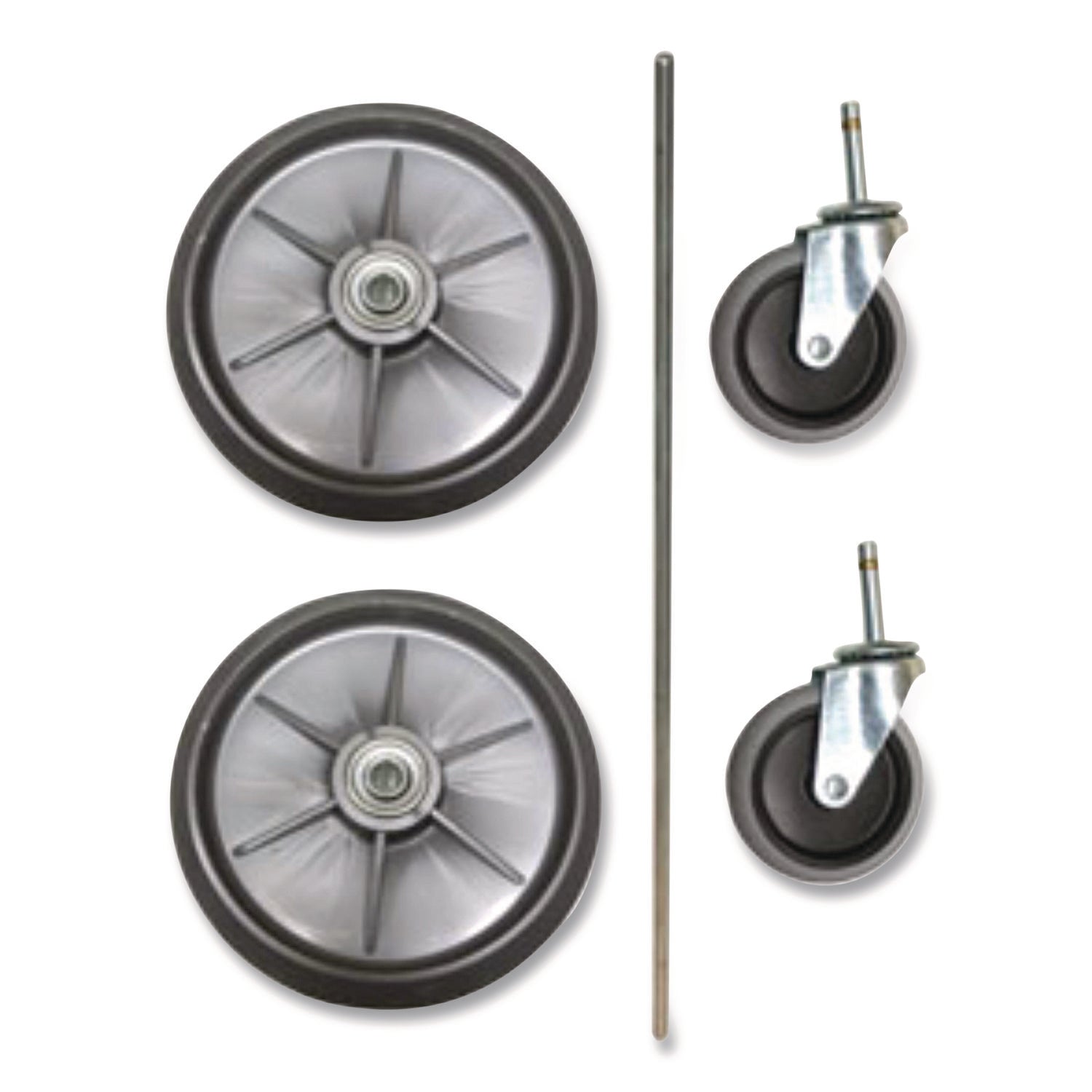 8" Ball Bearing Wheel and 4" Swivel Stem Caster Kit with Axle for Microfiber Cleaning Cart, (2) Wheels, (2) Casters