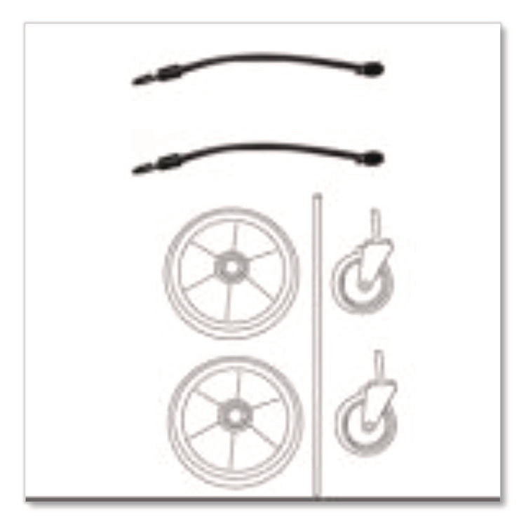 8" Ball Bearing Wheel and 4" Swivel Stem Caster Kit with Axle for Microfiber Cleaning Cart, (2) Wheels, (2) Casters