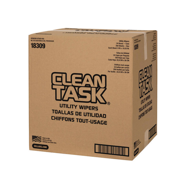 Clean Task Utility Wipers, 1-Ply, 9 x 10.25, White, 250 Sheets/Box, 24 Boxes/Carton