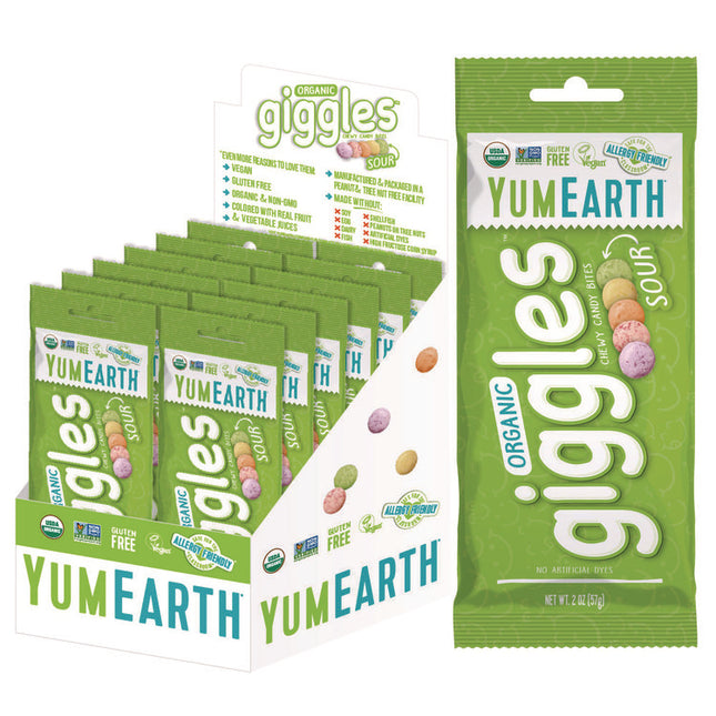 Organic Sour Giggles, Assorted Flavors, 2 oz Bag, 12/Carton