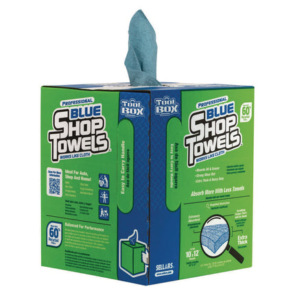 TOOLBOX Blue Shop Towels, 1-Ply, 10 x 12, Blue, 200 Sheets/Box, 4 Boxes/Carton