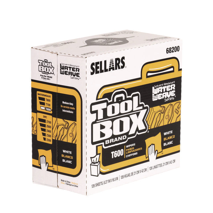 TOOLBOX WaterWeave T600 Wipers, 1-Ply, 8.27 x, 16.5, White, 126 Sheets/Box, 10 Boxes/Carton