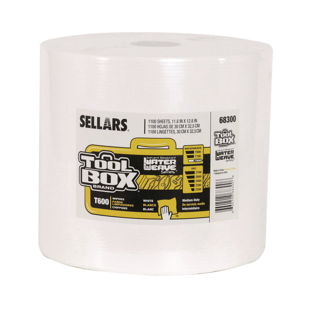 TOOLBOX WaterWeave T600 Wipers, 1-Ply, 11.8 x 12.8, White, 1,100 Sheets/Roll