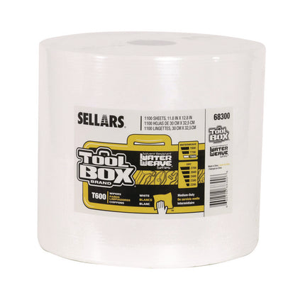 TOOLBOX WaterWeave T600 Wipers, 1-Ply, 11.8 x 12.8, White, 1,100 Sheets/Roll