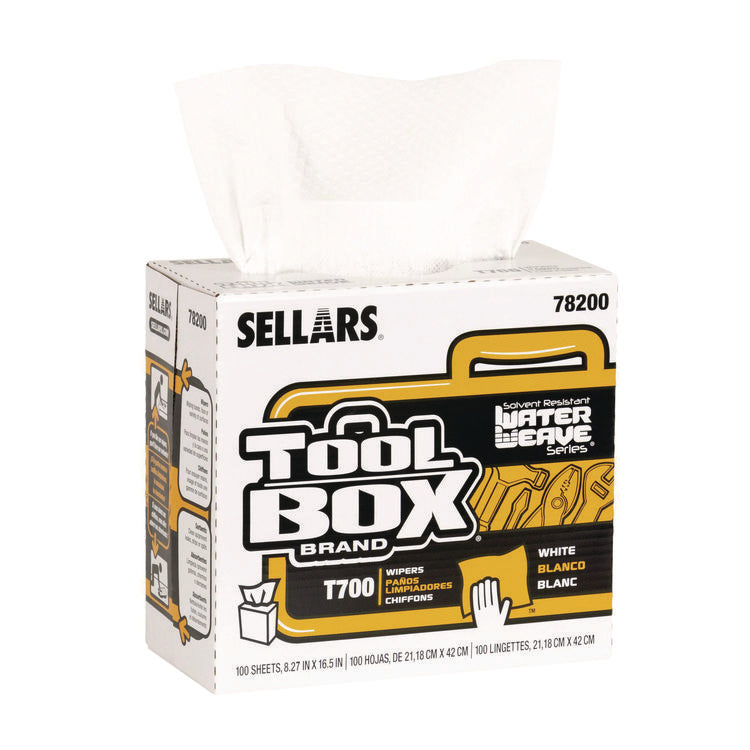 TOOLBOX WaterWeave T700 Wipers, 1-Ply, 8.27 x 16.5, White, 100 Sheets/Box, 8 Boxes/Carton