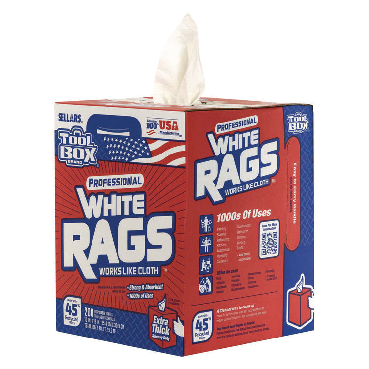TOOLBOX White Rags, 1-Ply, 9.8 x 12, White, 200 Sheets/Box, 6 Boxes/Carton