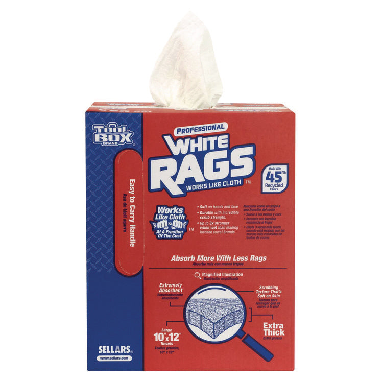 TOOLBOX White Rags, 1-Ply, 9.8 x 12, White, 200 Sheets/Box, 6 Boxes/Carton
