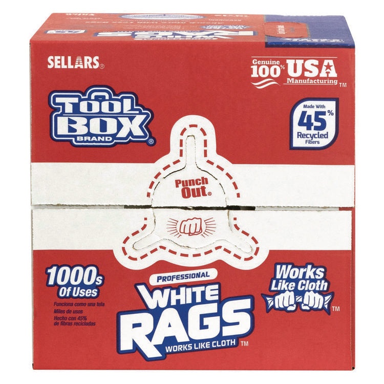 TOOLBOX White Rags, 1-Ply, 9.8 x 12, White, 200 Sheets/Box, 6 Boxes/Carton