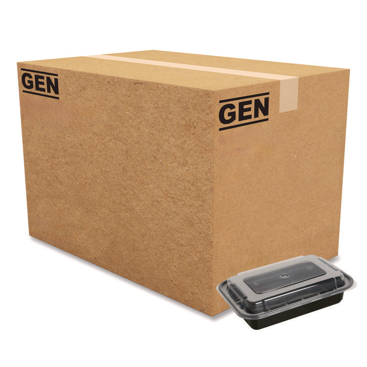 Microwavable Food Container with Lid, Rectangular, 24 oz, 7.48 x 5.03 x 2.48, Black/Clear, Plastic, 150/Carton