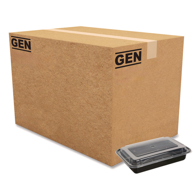 Microwavable Food Container with Lid, Rectangular, 28 oz, 8.81 x 6.02 x 2.04, Black/Clear, Plastic, 150/Carton