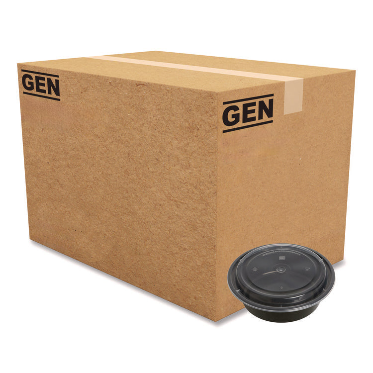 Microwavable Food Container with Lid, Round, 32 oz, 7.28 x 7.28 x 2.55, Black/Clear, Plastic, 150/Carton