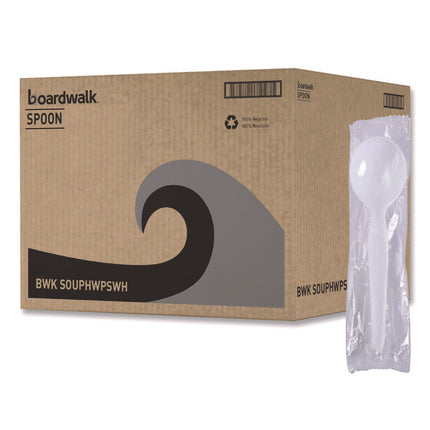 Heavyweight Polystyrene Cutlery, Soup Spoon, Plastic, White, 1,000/Carton
