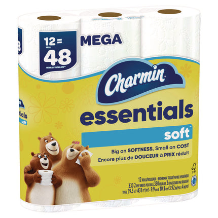 Essentials Soft Bathroom Tissue, Septic Safe, 2-Ply, White, 330 Sheets/Roll, 12 Rolls/Pack, 4 Packs/Carton