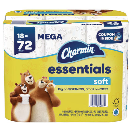 Essentials Soft Bathroom Tissue, Septic Safe, 2-Ply, 330 Sheets/Roll, 18 Rolls/Carton