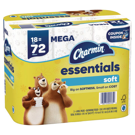 Essentials Soft Bathroom Tissue, Septic Safe, 2-Ply, 330 Sheets/Roll, 18 Rolls/Carton