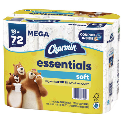 Essentials Soft Bathroom Tissue, Septic Safe, 2-Ply, 330 Sheets/Roll, 18 Rolls/Carton