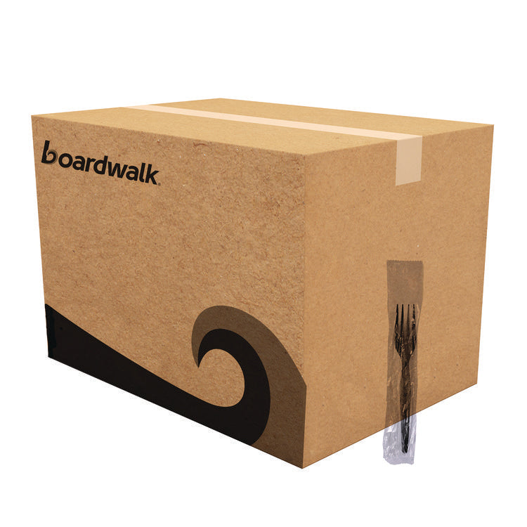 Heavyweight Wrapped Polystyrene Cutlery, Fork, Plastic, Black, 1,000/Carton