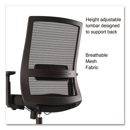 Alera Ashdale Ergonomic Fabric Swivel Task Chair, Supports 275 lb, 18.15 to 21.89 Seat Height, Black Seat/Back, Silver Base
