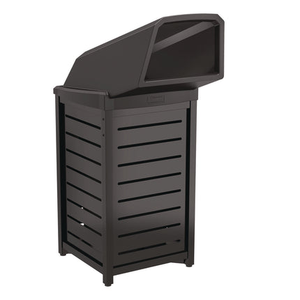 Outdoor Decorative Metal Square Trash Can with Chute Lid, 30 gal, Metal, Black