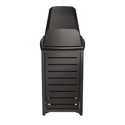 Outdoor Decorative Metal Square Trash Can with Chute Lid, 30 gal, Metal, Black