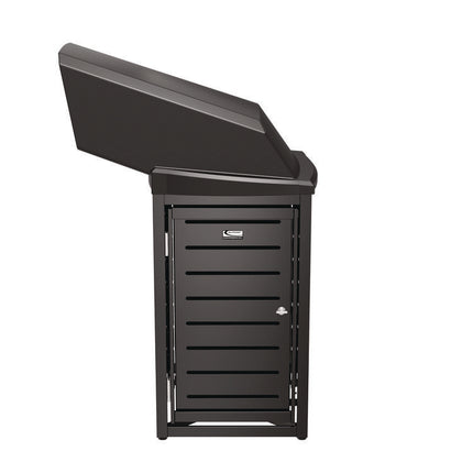 Outdoor Decorative Metal Square Trash Can with Chute Lid, 30 gal, Metal, Black