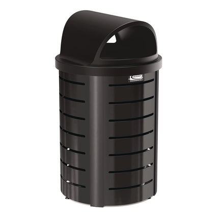 Outdoor Decorative Metal Trash Can with Roto-Molded Lid, 35.38 gal, Plastic, Black