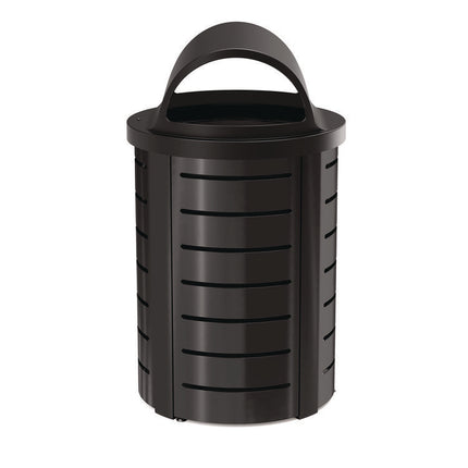 Outdoor Decorative Metal Trash Can with Roto-Molded Lid, 35.38 gal, Plastic, Black